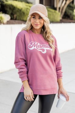 Buy 🧨 Pink Lily Mama Script Deep Mauve Graphic Sweatshirt 😀