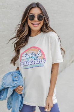 Best Pirce 💯 Pink Lily Beer And Sunshine Ivory Graphic Tee 🔥