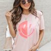 Cheapest 🌟 Pink Lily Lightning Bolt Smiley Peach Graphic Tee 🎉