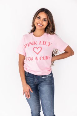 Top 10 ⌛ Pink Lily For A Cure Pink Graphic Tee 😍
