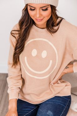Cheapest 😀 Pink Lily Smiley Face Gold Graphic Sweatshirt 🎁