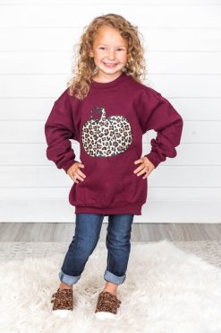 Best deal 🔔 Pink Lily Kids Animal Print Pumpkin Graphic Maroon Sweatshirt 😀