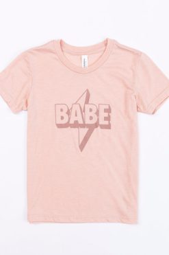 Budget ⭐ Pink Lily Babe Lightning Bolt Graphic Baby Tee Peach 🔥