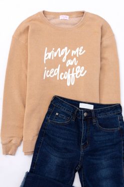 Cheap ⌛ Pink Lily Bring Me An Iced Coffee Gold Graphic Sweatshirt ⭐