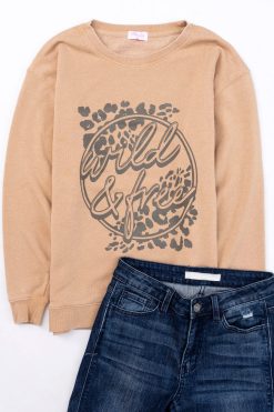 New 😀 Pink Lily Wild And Free Gold Graphic Sweatshirt 🎁 -Tees Shop 4W3A6699 1 650x