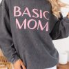 Best Pirce ⭐ Pink Lily Basic Mom Corded Graphic Charcoal Sweatshirt 👏