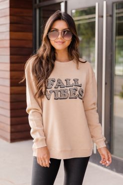 Coupon 🔔 Pink Lily Fall Vibes Animal Print Gold Graphic Sweatshirt 🎁