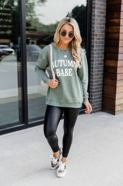 Flash Sale ❤️ Pink Lily Autumn Babe Olive Graphic Sweatshirt 🎁 -Tees Shop A174456 172298 chicstart 173356 stella 165768 it spartytime 169208 worldscollide adventurouslife 3 650x