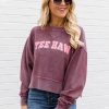 Cheapest 🤩 Pink Lily Yee Haw Cropped Corded Graphic Maroon Sweatshirt 🔥