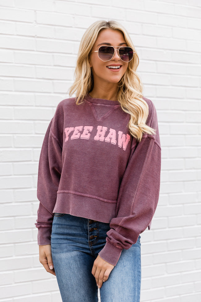Cheapest 🤩 Pink Lily Yee Haw Cropped Corded Graphic Maroon Sweatshirt 🔥 1 Cheapest 🤩 Pink Lily Yee Haw Cropped Corded Graphic Maroon Sweatshirt 🔥