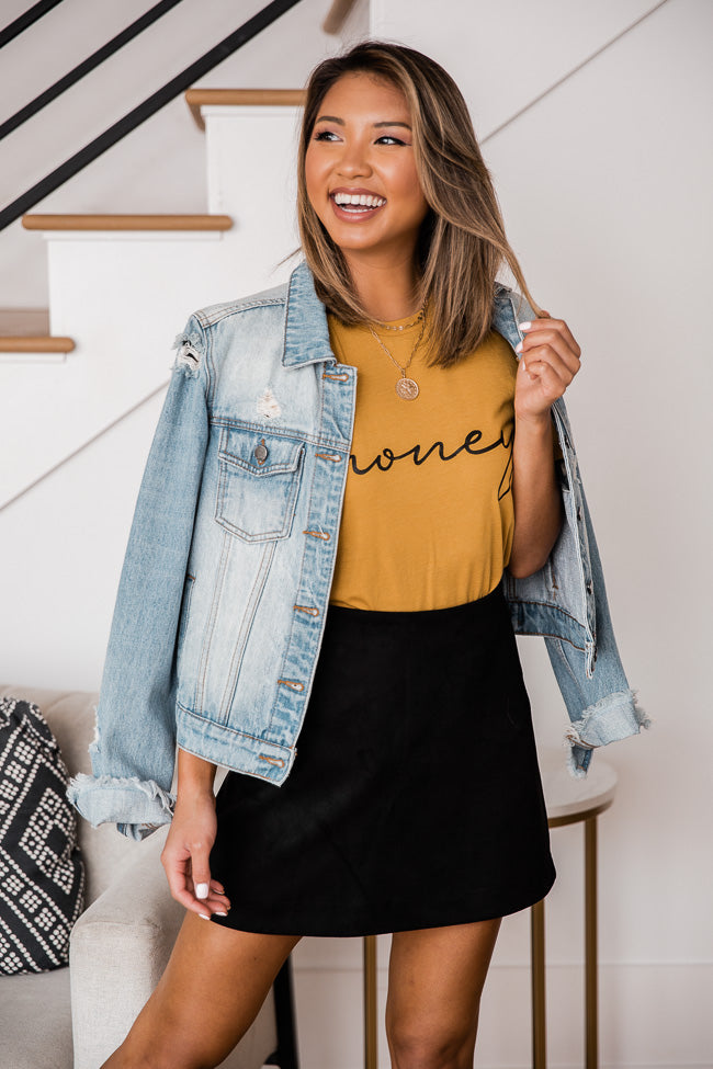 Best reviews of 🔔 Pink Lily Honey Script Mustard Graphic Tee 👏 - Image 2