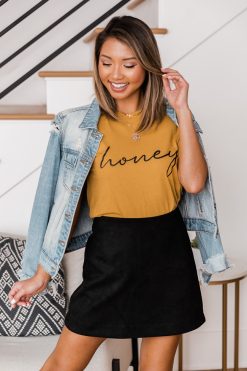Best reviews of 🔔 Pink Lily Honey Script Mustard Graphic Tee 👏