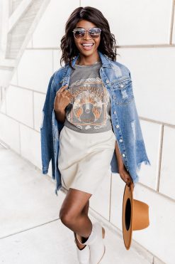 Buy 🥰 Pink Lily Nashville Grey Acid Wash Graphic Tee 😀