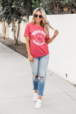 Best Sale 🧨 Pink Lily Resting Game Face Heather Red Graphic Tee ✔️