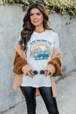 Hot Sale 💯 Pink Lily Livin' The Good Life Oatmeal Graphic Tee ❤️