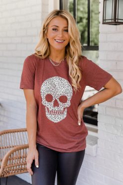 Top 10 ✨ Pink Lily Animal Print Skull Rust Graphic Tee ❤️