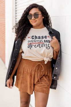 Discount ❤️ Pink Lily Chase Cowboys And Dreams Cream Graphic Tee 🧨