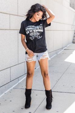 Best Pirce ๐ Pink Lily All American Cowgirls Black Graphic Tee ๐