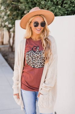 Buy 😍 Pink Lily Animal Print Pumpkin Rust Graphic Tee 🎁