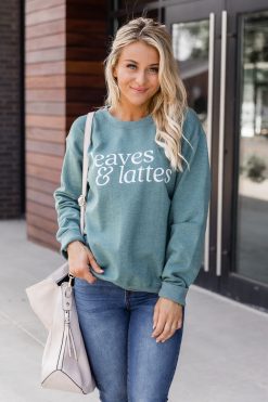 Cheapest 🧨 Pink Lily Leaves And Lattes Heather Green Graphic Sweatshirt 👏