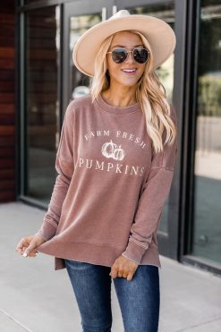 Buy 💯 Pink Lily Farm Fresh Pumpkins Rust Graphic Sweatshirt 😀
