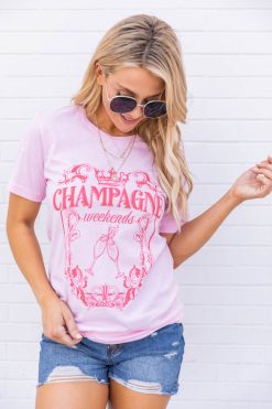 Best Sale 🛒 Pink Lily Champagne Weekends Light Pink Graphic Tee 👍 -Tees Shop BF127188 174190 returninghome 160622 smokeinmirrors 173988 forgivingsmile 4 650x