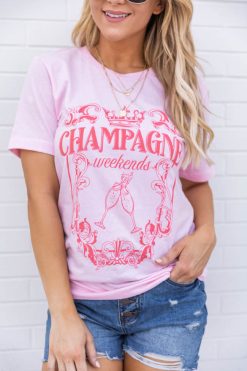 Best Sale 🛒 Pink Lily Champagne Weekends Light Pink Graphic Tee 👍 -Tees Shop BF127188 174190 returninghome 160622 smokeinmirrors 173988 forgivingsmile 5 650x