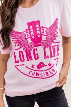 Cheapest 😀 Pink Lily Long Live Cowgirls Pink Graphic Tee 🛒