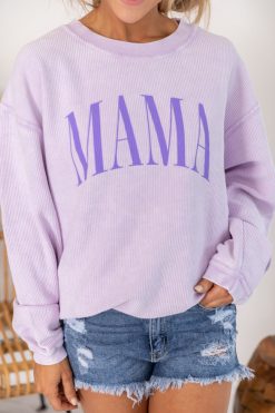 Best Sale 🔔 Pink Lily Mama Vintage Corded Graphic Lilac Sweatshirt 🥰