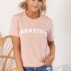 Hot Sale 🧨 Pink Lily Besties Graphic Peach Tee 🤩