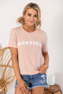 Hot Sale 🧨 Pink Lily Besties Graphic Peach Tee 🤩