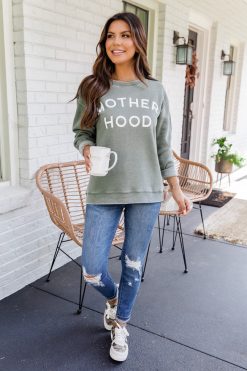 Deals 🥰 Pink Lily 👩 Motherhood Olive Graphic Sweatshirt 🔔