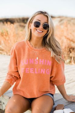 Cheap 💯 Pink Lily Sunshine Feelings Orange Corded Graphic Sweatshirt 🔔