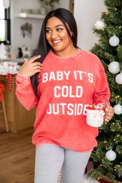 Best reviews of 💯 Pink Lily Baby It's Cold Outside Block Red Corded Graphic Sweatshirt ⭐