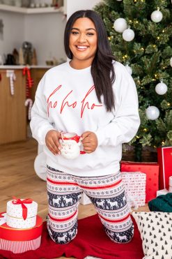 Discount 💯 Pink Lily Ho Ho Ho Script White Graphic Sweatshirt ✨