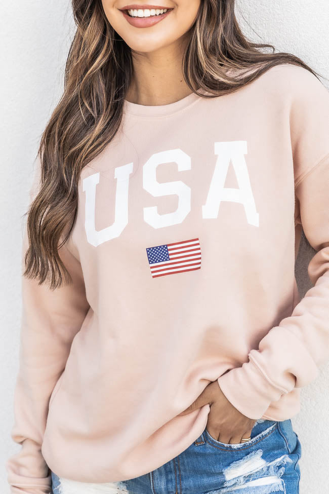 Outlet ⭐ Pink Lily Athletic USA Flag Peach Graphic Sweatshirt 👍 - Image 3