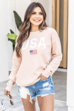 Outlet ⭐ Pink Lily Athletic USA Flag Peach Graphic Sweatshirt 👍 -Tees Shop D152187 AthleticUSAFlagPeachGraphicSweatshirt 181964 ourlovecollides 180000 dahlia 160622 smokeinmirrors 7 650x