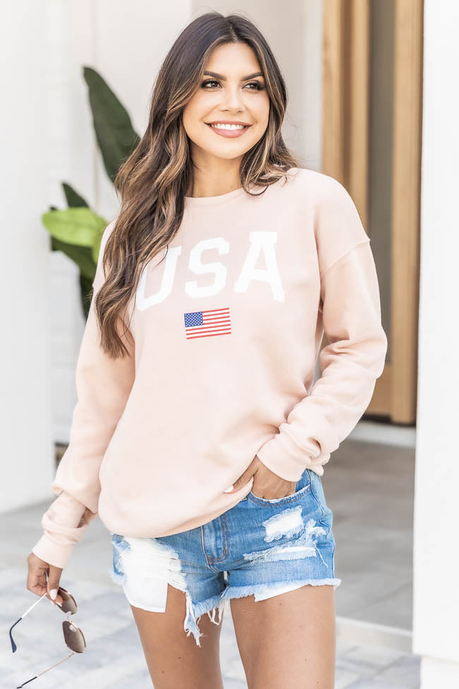 Outlet ⭐ Pink Lily Athletic USA Flag Peach Graphic Sweatshirt 👍 - Image 4