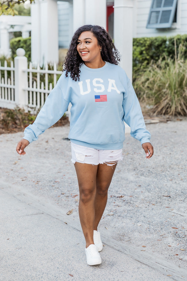 Cheapest 🌟 Pink Lily Athletic USA Flag Graphic Light Blue Sweatshirt 👍 4 Cheapest 🌟 Pink Lily Athletic USA Flag Graphic Light Blue Sweatshirt 👍 - Image 4