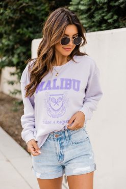 Top 10 👍 Pink Lily Malibu Tennis Club Graphic Soft Lavendar Sweatshirt 🛒