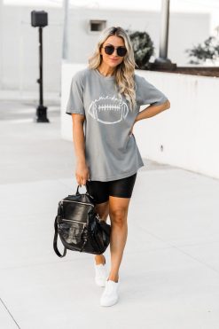 Wholesale ๐ Pink Lily Gameday Football Grey Comfort Color Graphic Tee ๐