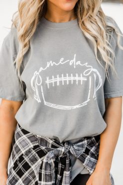 Wholesale 😍 Pink Lily Gameday Football Grey Comfort Color Graphic Tee 🎉 -Tees Shop D186736 4 650x