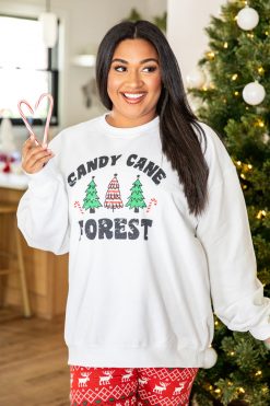 Buy 🧨 Pink Lily 🍬 Candy Cane Forest White Graphic Sweatshirt 🎉