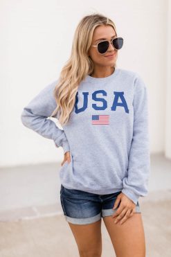 Best reviews of 💯 Pink Lily Athletic USA Flag Sport Grey Sweatshirt 😉
