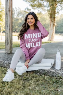Best Pirce 🧨 Pink Lily Mind Over Miles Deep Mauve Graphic Sweatshirt 🥰