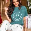 Best deal 💯 Pink Lily Smiley Face 🎄 Christmas Tree Dark Green Graphic Tee ⌛