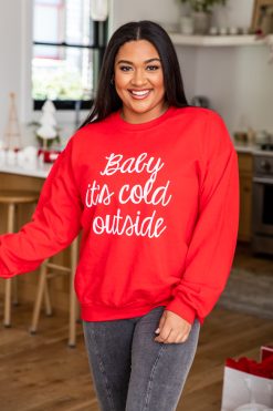 Best reviews of โจ Pink Lily Baby It's Cold Outside Script Red Graphic Sweatshirt ๐ฅฐ