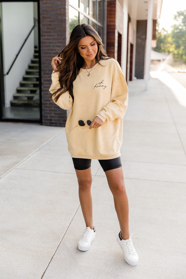 Deals 🔥 Pink Lily Oh Honey Embroidered Gold Corded Graphic Sweatshirt FINAL SALE 🤩 - Image 5