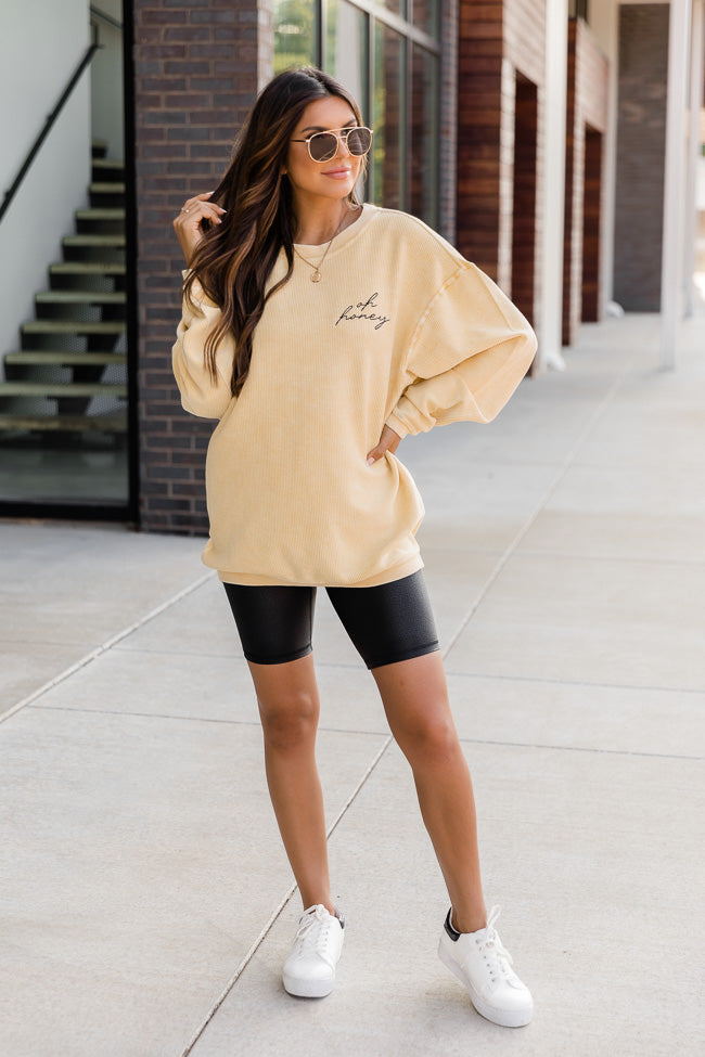 Deals 🔥 Pink Lily Oh Honey Embroidered Gold Corded Graphic Sweatshirt FINAL SALE 🤩 - Image 3