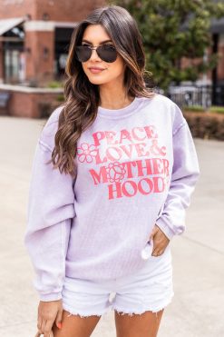 Buy 💯 Pink Lily Peace Love And 👩 Motherhood Lilac Corded Graphic Sweatshirt 🥰